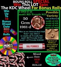 1-10 FREE BU RED Penny rolls with win of this 1961-d SOLID RED BU Lincoln 1c roll incredibly FUN whe