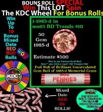 1-10 FREE BU RED Penny rolls with win of this 1985-d SOLID RED BU Lincoln 1c roll incredibly FUN whe