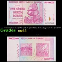 2007-2008 Zimbabwe (ZWR 3rd Dollar) 500 Million Dollars Hyperinflation Note P# 82 Grades Select CU