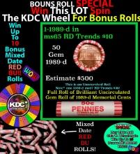 1-10 FREE BU RED Penny rolls with win of this 1989-d SOLID RED BU Lincoln 1c roll incredibly FUN whe