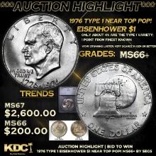 ***Auction Highlight*** 1976 Type 1 Eisenhower Dollar Near TOP POP! $1 Graded ms66+ BY SEGS (fc)