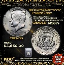 ***Auction Highlight*** 1982-d Kennedy Half Dollar Ultra Rare TOP POP! 50c Graded ms67+ BY SEGS (fc)