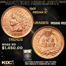 ***Auction Highlight*** 1901 Indian Cent 1c Graded GEM+ Unc RD By USCG (fc)