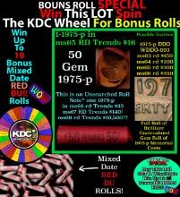 1-10 FREE BU RED Penny rolls with win of this 1975-p SOLID RED BU Lincoln 1c roll incredibly FUN whe