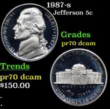 Proof 1987-s Jefferson Nickel 5c Graded pr70 dcam By SEGS