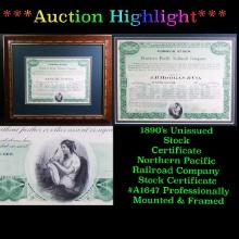***Auction Highlight*** 1890's Unissued Stock Certificate Northern Pacific Railroad Company Stock Ce