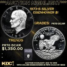 Proof ***Auction Highlight*** 1973-s Silver Eisenhower Dollar $1 Graded pr70 dcam BY SEGS (fc)