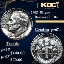 Proof 1951 Roosevelt Dime Silver 10c Graded pr67+