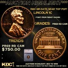 Proof ***Auction Highlight*** 1960 Sm Date Lincoln Cent Near Top Pop! 1c Graded pr69 rd cam BY SEGS