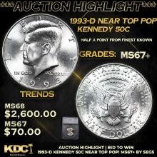 ***Auction Highlight*** 1993-d Kennedy Half Dollar Near Top Pop! 50c Graded ms67+ BY SEGS (fc)