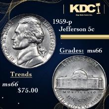 1959-p Jefferson Nickel 5c Grades GEM+ Unc