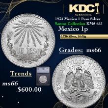1934 Mexico 1 Peso Silver Santos Collection KM# 455 Grades GEM+ Unc BY SEGS