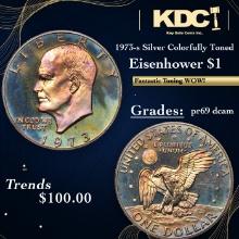 Proof 1973-s Silver Eisenhower Dollar Colorfully Toned $1 Grades GEM++ Proof Deep Cameo