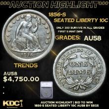 ***Auction Highlight*** 1856-s Seated Liberty Dime 10c Graded au58 BY SEGS (fc)