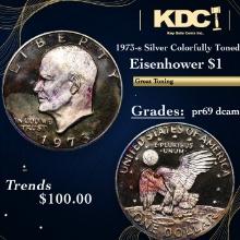 Proof 1973-s Silver Eisenhower Dollar Colorfully Toned $1 Grades GEM++ Proof Deep Cameo