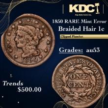 1850 Braided Hair Large Cent RARE Mint Error 1c Grades Select AU