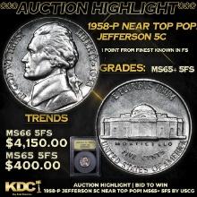 ***Auction Highlight*** 1958-p Jefferson Nickel Near Top Pop! 5c Graded GEM+ 5fs By USCG (fc)