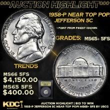 ***Auction Highlight*** 1958-p Jefferson Nickel Near Top Pop! 5c Graded GEM+ 5fs By USCG (fc)