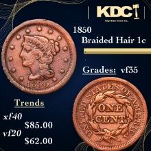 1850 Braided Hair Large Cent 1c Grades vf++