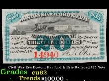 Civil War Era Boston, Hartford & Erie Railroad $35 Note Grades Select CU