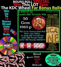 INSANITY The CRAZY Penny Wheel 1000s won so far, WIN this 1963-p BU RED roll get 1-10 FREE Grades