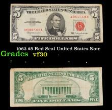 1963 $5 Red Seal United States Note Grades vf++