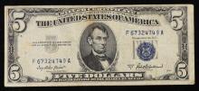 1953A $5 Blue Seal Silver Certificate Grades vf++