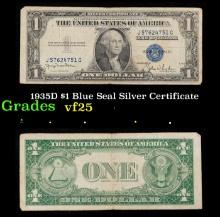 1935D $1 Blue Seal Silver Certificate Grades vf+