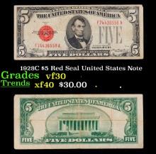 1928C $5 Red Seal United States Note Grades vf++