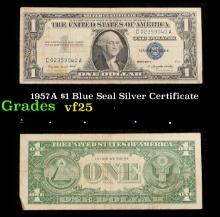 1957A $1 Blue Seal Silver Certificate Grades vf+