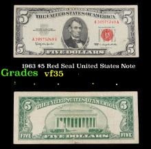 1963 $5 Red Seal United States Note Grades vf++