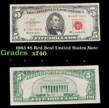 1963 $5 Red Seal United States Note Grades xf