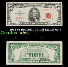 1963 $5 Red Seal United States Note Grades vf++