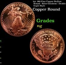 1oz .999 Fine Copper Bullion Round - Saint-Gaudens / Double Eagle Style