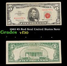 1963 $5 Red Seal United States Note Grades vf++