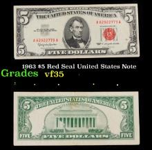 1963 $5 Red Seal United States Note Grades vf++