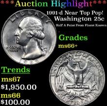 ***Auction Highlight*** 1991-d Washington Quarter Near Top Pop! 25c Graded ms66+ BY SEGS (fc)