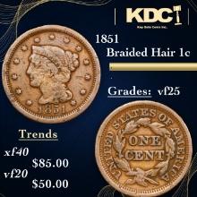 1851 Braided Hair Large Cent 1c Grades vf+