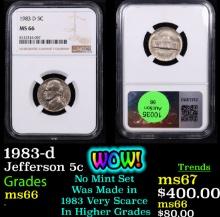 NGC 1983-d Jefferson Nickel 5c Graded ms66 By NGC