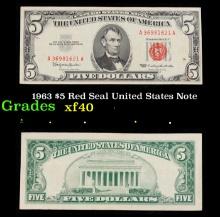 1963 $5 Red Seal United States Note Grades xf