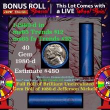 1-5 FREE BU Nickel rolls with win of this 1980-d SOLID BU Jefferson 5c roll incredibly FUN wheel