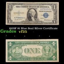 1935F $1 Blue Seal Silver Certificate Grades vf+