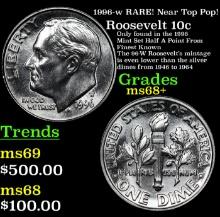 1996-w Roosevelt Dime RARE! Near Top Pop! 10c Graded ms68+ BY SEGS