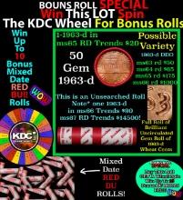 1-10 FREE BU RED Penny rolls with win of this 1963-d SOLID RED BU Lincoln 1c roll incredibly FUN whe