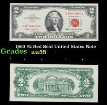 1963 $2 Red Seal United States Note Grades Choice AU