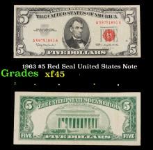 1963 $5 Red Seal United States Note Grades xf+