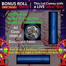 1-5 FREE BU Nickel rolls with win of this 1980-d SOLID BU Jefferson 5c roll incredibly FUN wheel