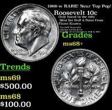 1996-w Roosevelt Dime RARE! Near Top Pop! 10c Graded ms68+ BY SEGS