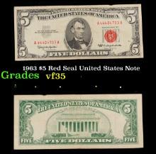 1963 $5 Red Seal United States Note Grades vf++