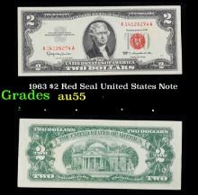 1963 $2 Red Seal United States Note Grades Choice AU